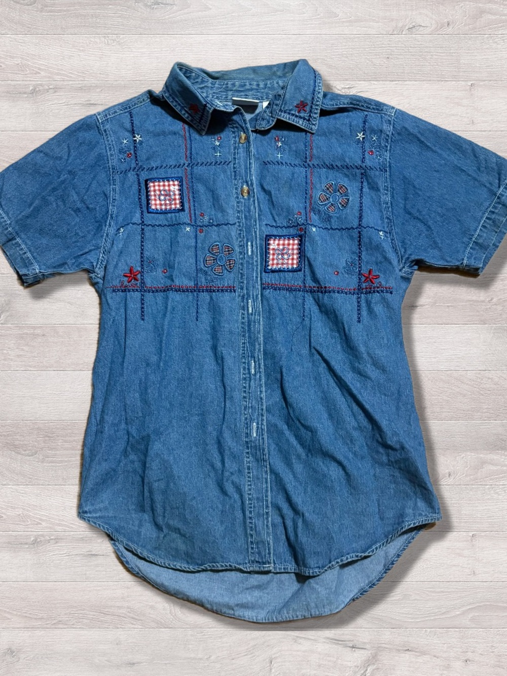 Vintage Bobbie Brooks Denim Americana Floral Button Up Shirt Women’s Medium